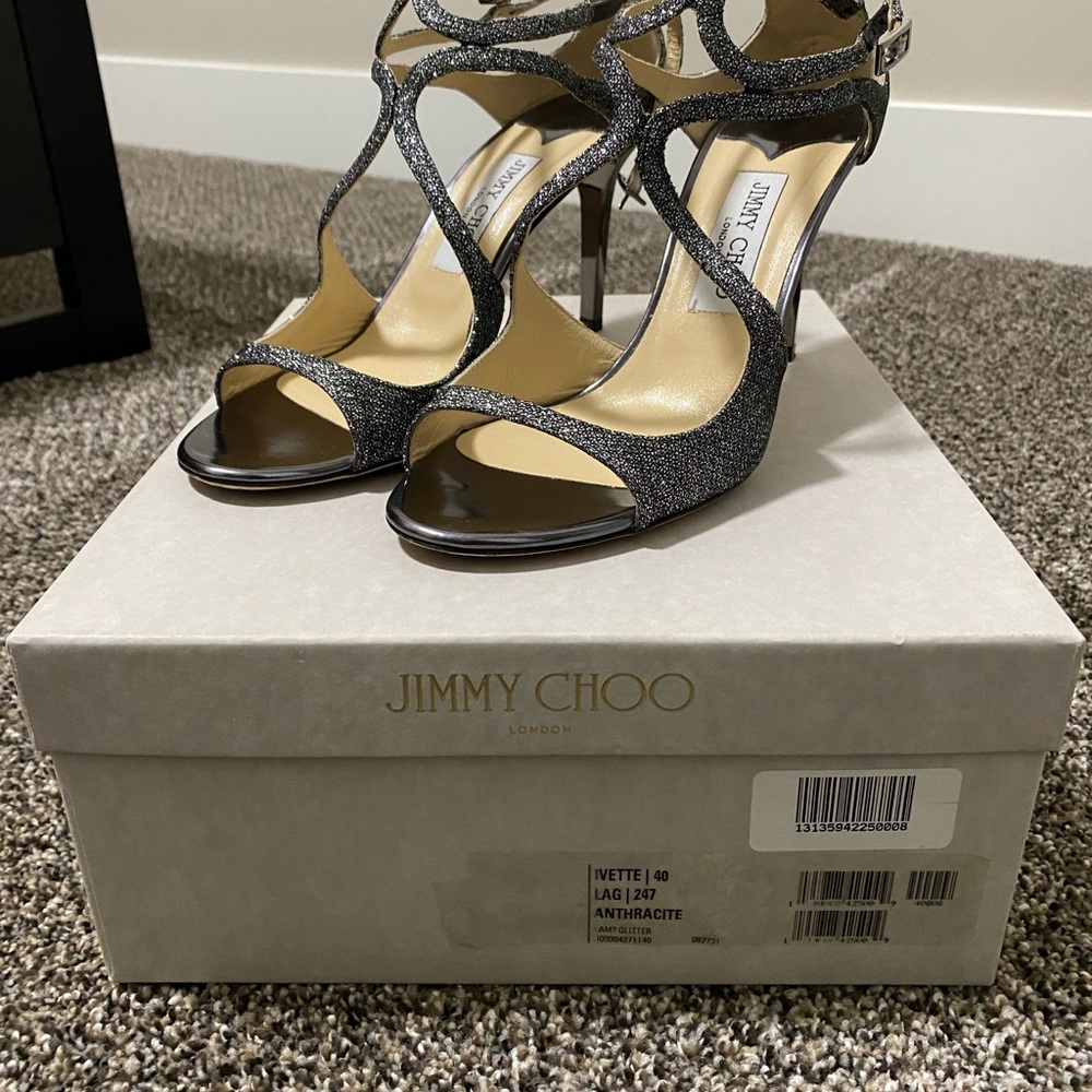 Jimmy Choo Gray Strappy Heels for Evening Wear